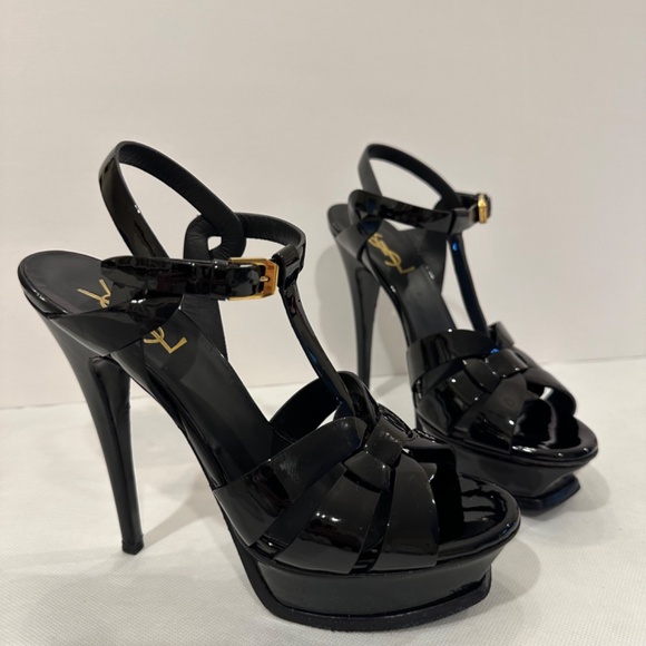 YVES SAINT LAURENT RIVE GAUCHE TRIBUTE PLATFORM SANDALS IN BLACK PATENT LEATHER - Picture 2 of 6